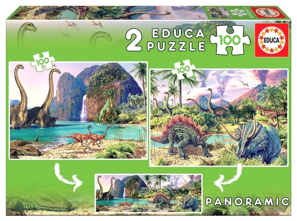 Educa  Puzzle 2x100 Dinosaurier (Panorama) G3 8412668156203