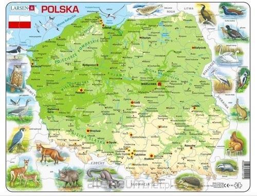 Larsen  Puzzle-Karte von Polen physische Tiere Maxi 7023852112212