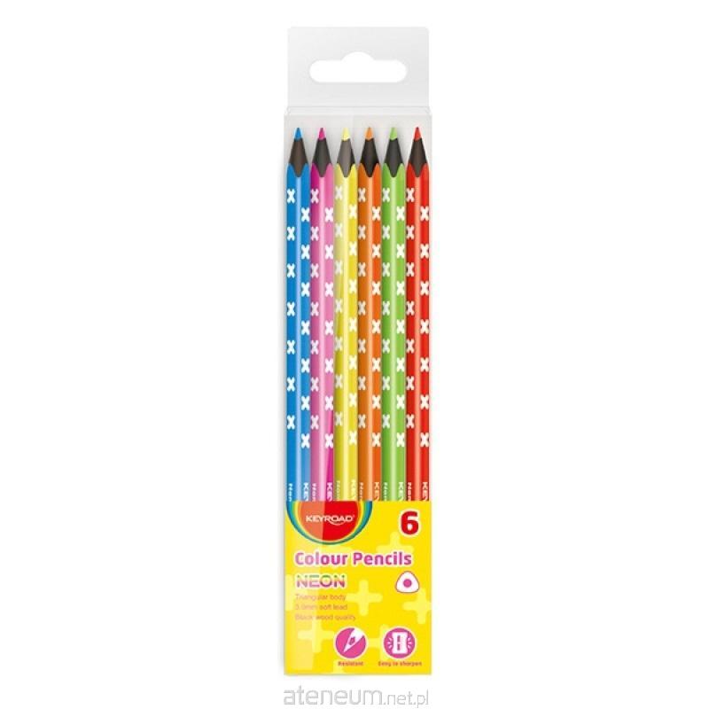 Keyroad  Dreieckige Bleistiftstifte, schwarzes Holz, Neon, 6 Stk 6941288711940